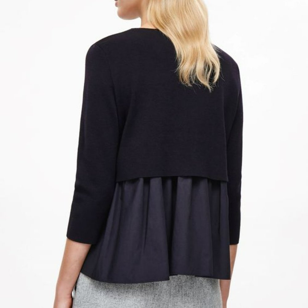 COS 100% Wool & 100% Cotton 3/4 Sleeve Navy BlueTop